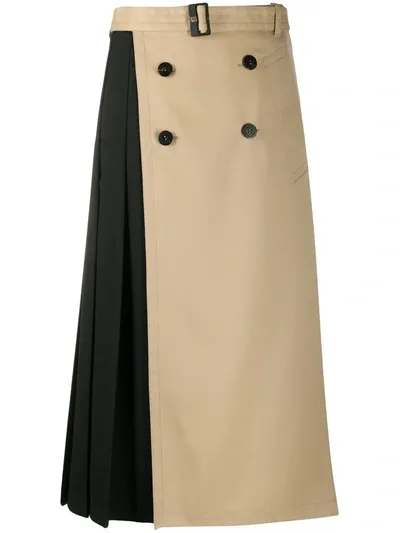 Neil Barrett Two-tone Belted Skirt In Black