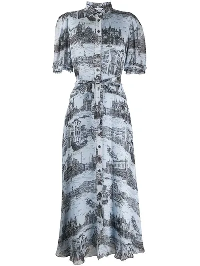 Derek Lam 10 Crosby Belted Printed Georgette Maxi Shirt Dress In Pbl-d