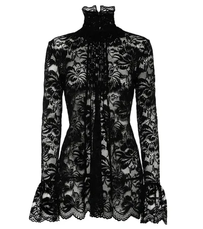 Rabanne Floral Lace Semi-sheer Blouse In Black