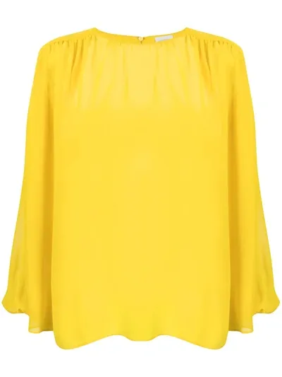 Giambattista Valli Silk Long Sleeved Sheer Blouse In Yellow