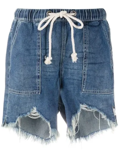 One Teaspoon Drawstring Denim Shorts In Blue