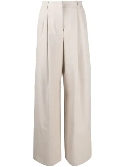 Nude High-waisted Wide Leg Trousers In Neutrals