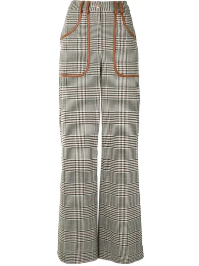 Staud Glenplaid Straight Trousers In Brown