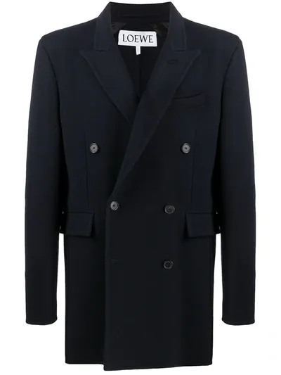 Loewe Double-breasted Coat In Blue