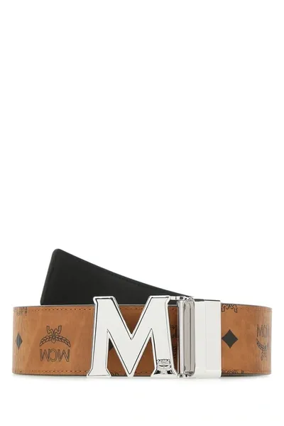 Mcm Visetos Logo Buckle Belt In Brown