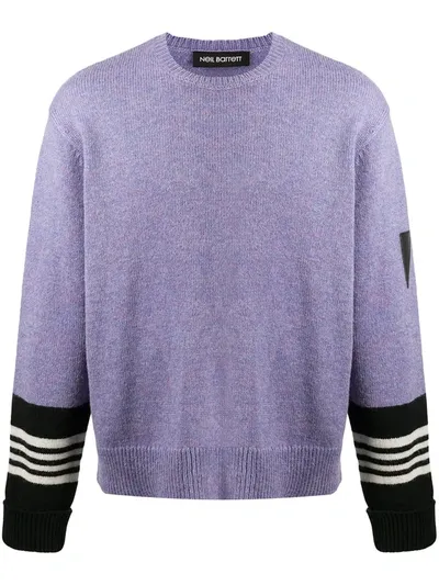 Neil Barrett Striped Sleeves Crew Neck Jumper In Purple