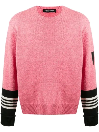 Neil Barrett Striped Sleeves Crew Neck Jumper In Pink