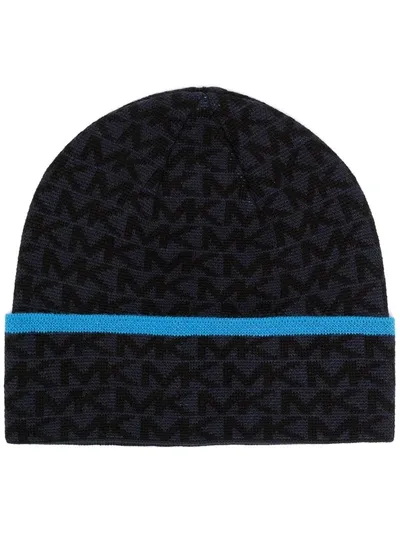 Michael Kors Monogram-knit Striped Beanie In Blue