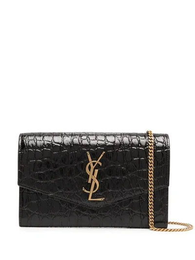 Saint Laurent Uptown Crocodile-embossed Chain Wallet In Brown