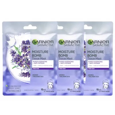 Garnier Moisture Bomb Lavender Hydrating Face Sheet Mask X 3