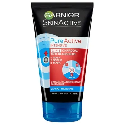 Garnier Pure Active 3in1 Charcoal Blackhead Mask Wash Scrub 150ml