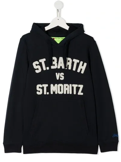 Mc2 Saint Barth Teen Slogan Patch Hoodie In Blue