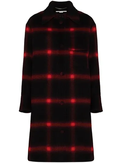 Stella Mccartney Check Wool Flannel Knee Length Coat In Black