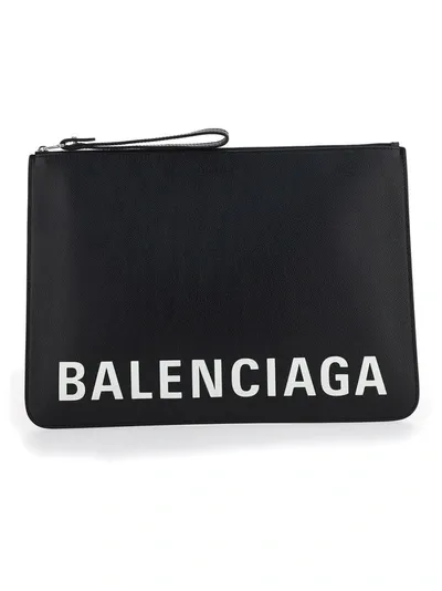 Balenciaga Logo Print Clutch Bag In Black