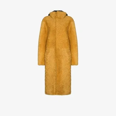 Bottega Veneta Shearling Hooded Mid-length Coat In Yellow