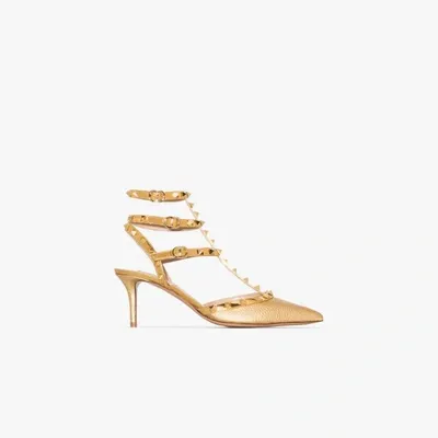 Valentino Garavani Rockstud 65mm Metallic Leather Pumps In Gold