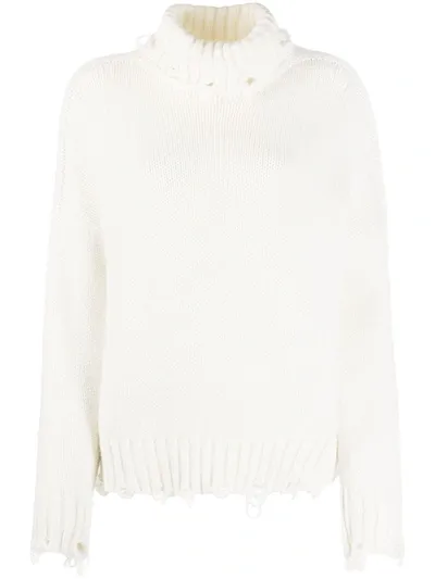 Maison Flaneur Distressed Roll-neck Jumper In White