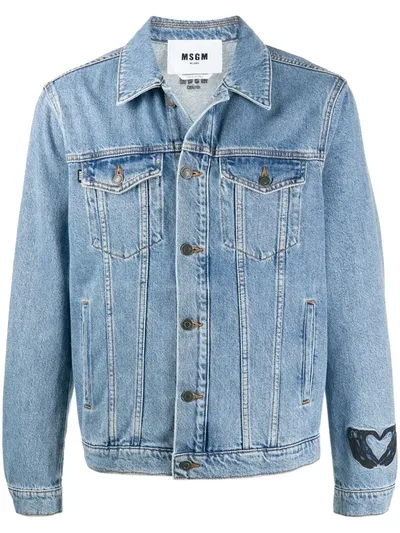 Msgm Blue Denim Embroidered Logo Jacket In 84 Lt Blue