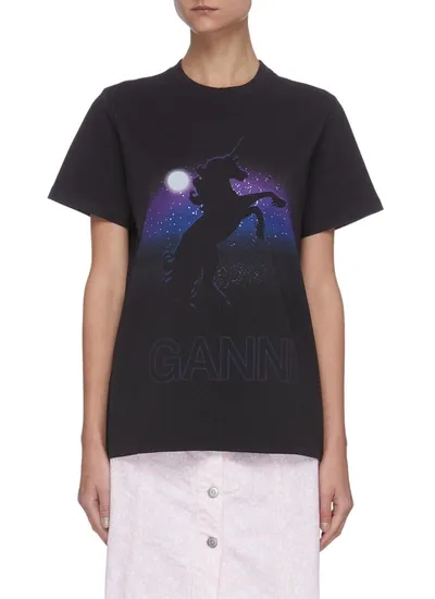 Ganni Unicorn Graphic Print Cotton Jersey T-shirt In Multi-colour