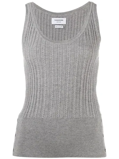 Thom Browne Scoop Neck Knitted Vest In Gray