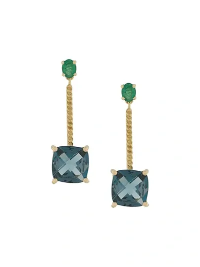 Wouters & Hendrix Gold 18kt Yellow Gold Topaz Emerald Charleston Chapters Earrings In Blue