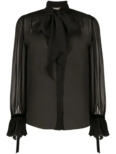 Saint Laurent Pussy-bow Silk Blouse In Black