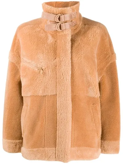 Urbancode Faux-fur High-neck Jacket In Brown