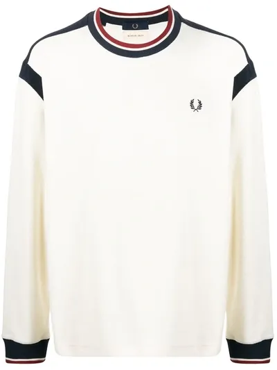 Fred Perry Two-tone Logo Sweatshirt In White