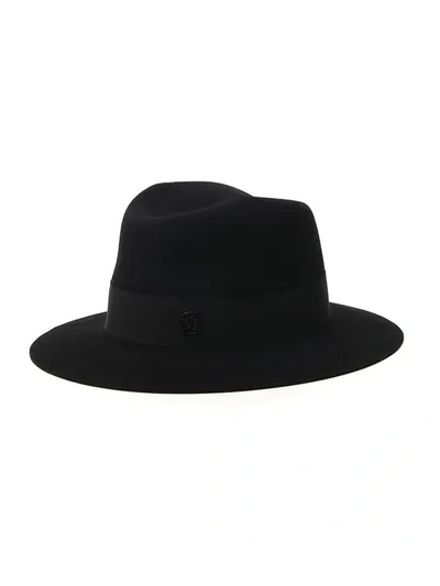 Maison Michel Logo Plaque Fedora Hat In Black