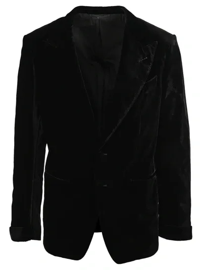 Tom Ford Velvet Single Breasted Blazer In Black