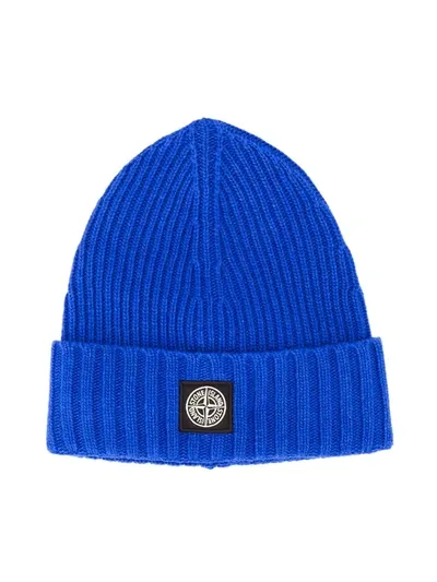 Stone Island Junior Babies' Logo Patch Beanie Hat In Blue