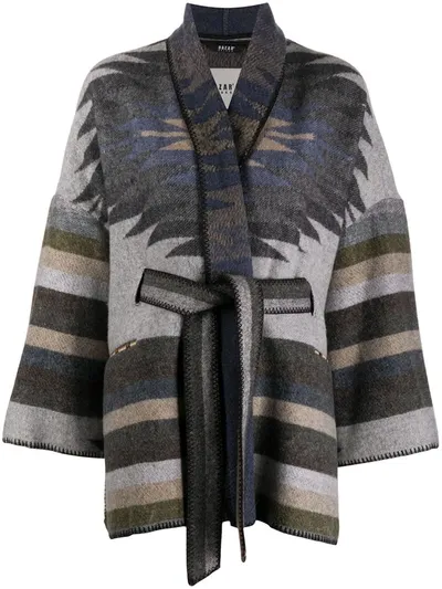 Bazar Deluxe Belted Aztec Print Cardi-coat In Grey