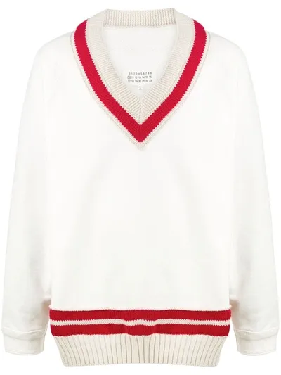 Maison Margiela Striped Cricket Jumper In White