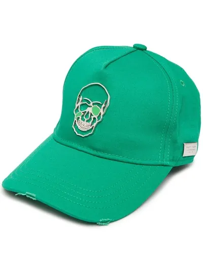 Philipp Plein Skull Baseball Cap In Green