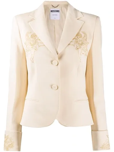 Moschino Cherub-print Blazer Jacket In Neutrals