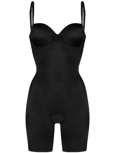 Spanx Suit Your Fancy Strapless Convertible Underwire Mid-thigh Bodysuit In Very Black