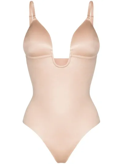 Spanx Suit Your Fancy Plunge Low Back Thong Bodysuit In Champagne