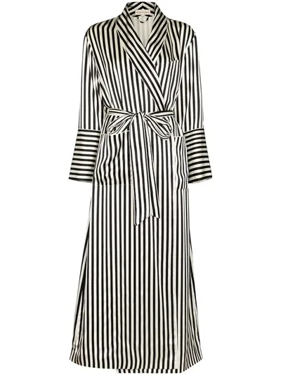 Olivia Von Halle Capability Nika Striped Silk-satin Robe In Black