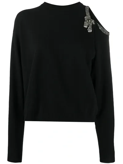 Nude Cold Shoulder Embellished Jumper In Black