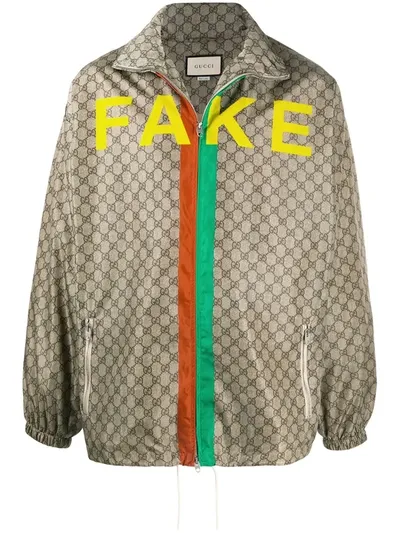 Gucci 'not Fake' Gg Supreme Canvas Jacket In Neutrals