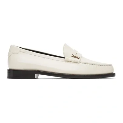 Saint Laurent Off-white Monogram Penny Loafers In Ivory