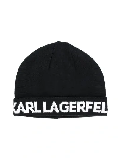 Karl Lagerfeld Kids' Logo Knitted Beanie In Black