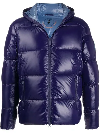 Save The Duck D3128m Lucky Logo-patch Zipped Puffer Jacket In Blue