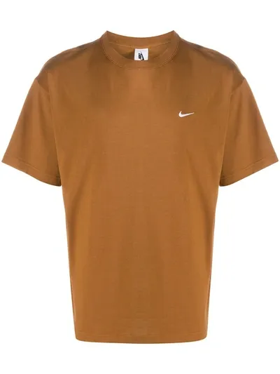 Nike Logo-embroidered T-shirt In Brown