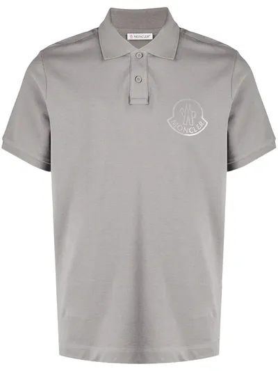 Moncler Logo-print Cotton Polo Shirt In Grey