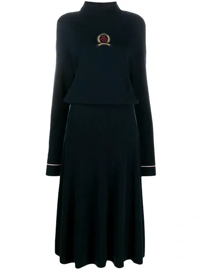 Tommy Hilfiger Crest Embroidered Sweater Dress In Blue