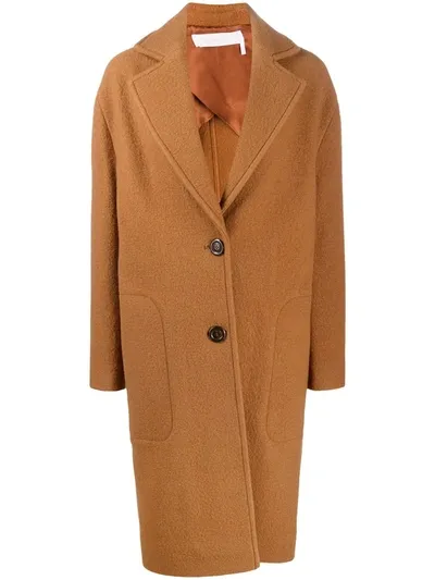 See By Chloé Long-sleeve Wool Coat In Orange