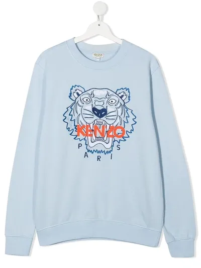 Kenzo Kids' Signature Tiger Embroidered Sweatshirt In Blue