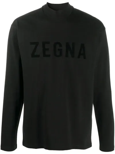 Ermenegildo Zegna Logo-print Longsleeved T-shirt In Black