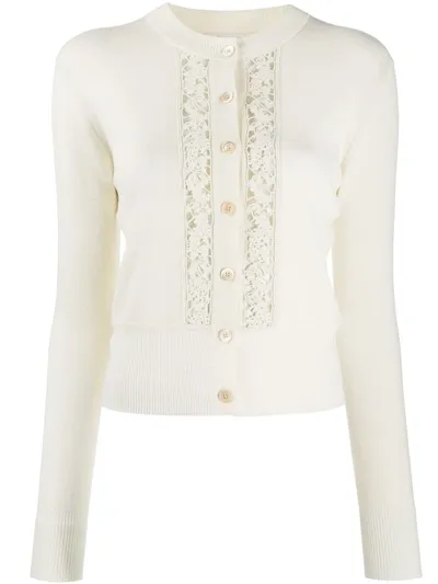 Chloé Lace-panel Cardigan In Neutrals